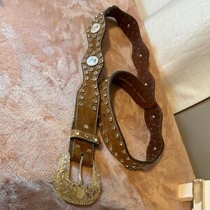 Nacona Rhinestone Studded Brown Leather Cowgirl Western Belt with Ornate Buckle